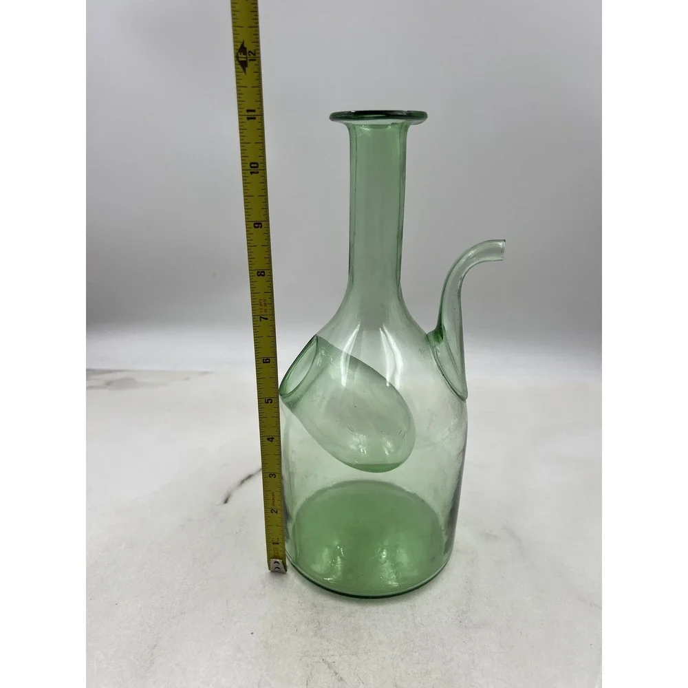 Vintage Green Hand Blown Glass Wine Decanter with Built-in Ice Chamber 11